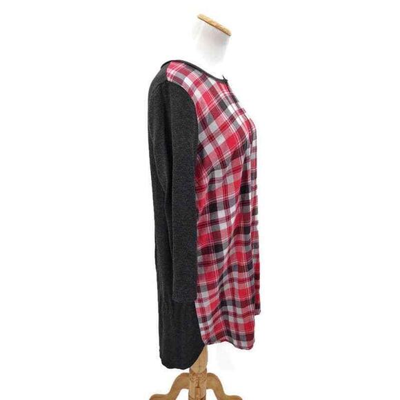 Bass mixed material red plaid front shift Style Long Sleeve dress in size XL - Picture 2 of 3